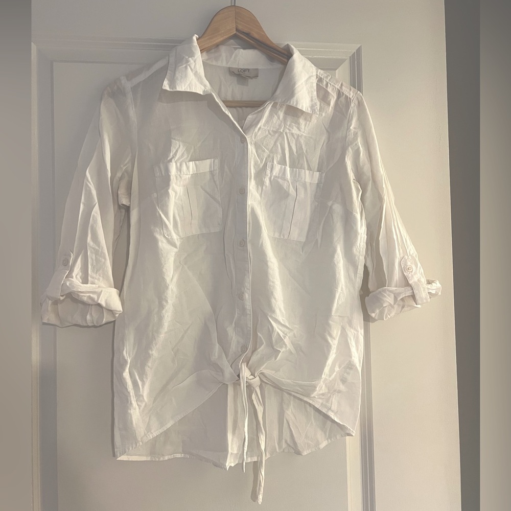 Ann Taylor Loft front-tie button up